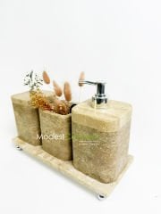 Traverten Banyo Seti Silindir 4 Parça Gümüş Mercan Köşegen