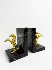 Siyah Mermer Gold At Obje Kitap Tutucu (2’li Set)