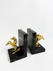 Siyah Mermer Gold At Obje Kitap Tutucu (2’li Set)