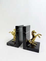 Siyah Mermer Gold At Obje Kitap Tutucu (2’li Set)