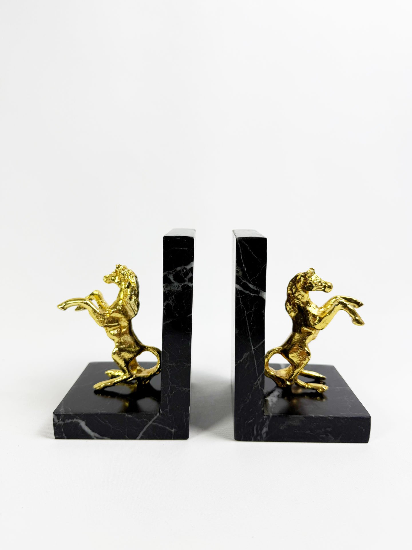 Siyah Mermer Gold At Obje Kitap Tutucu (2’li Set)