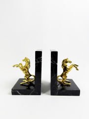 Siyah Mermer Gold At Obje Kitap Tutucu (2’li Set)