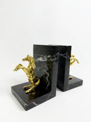 Siyah Mermer Gold At Obje Kitap Tutucu (2’li Set)