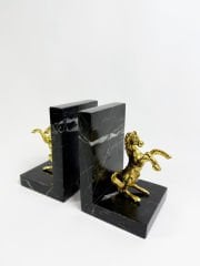 Siyah Mermer Gold At Obje Kitap Tutucu (2’li Set)