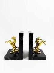 Siyah Mermer Kitap Tutucu Gold At Objeli