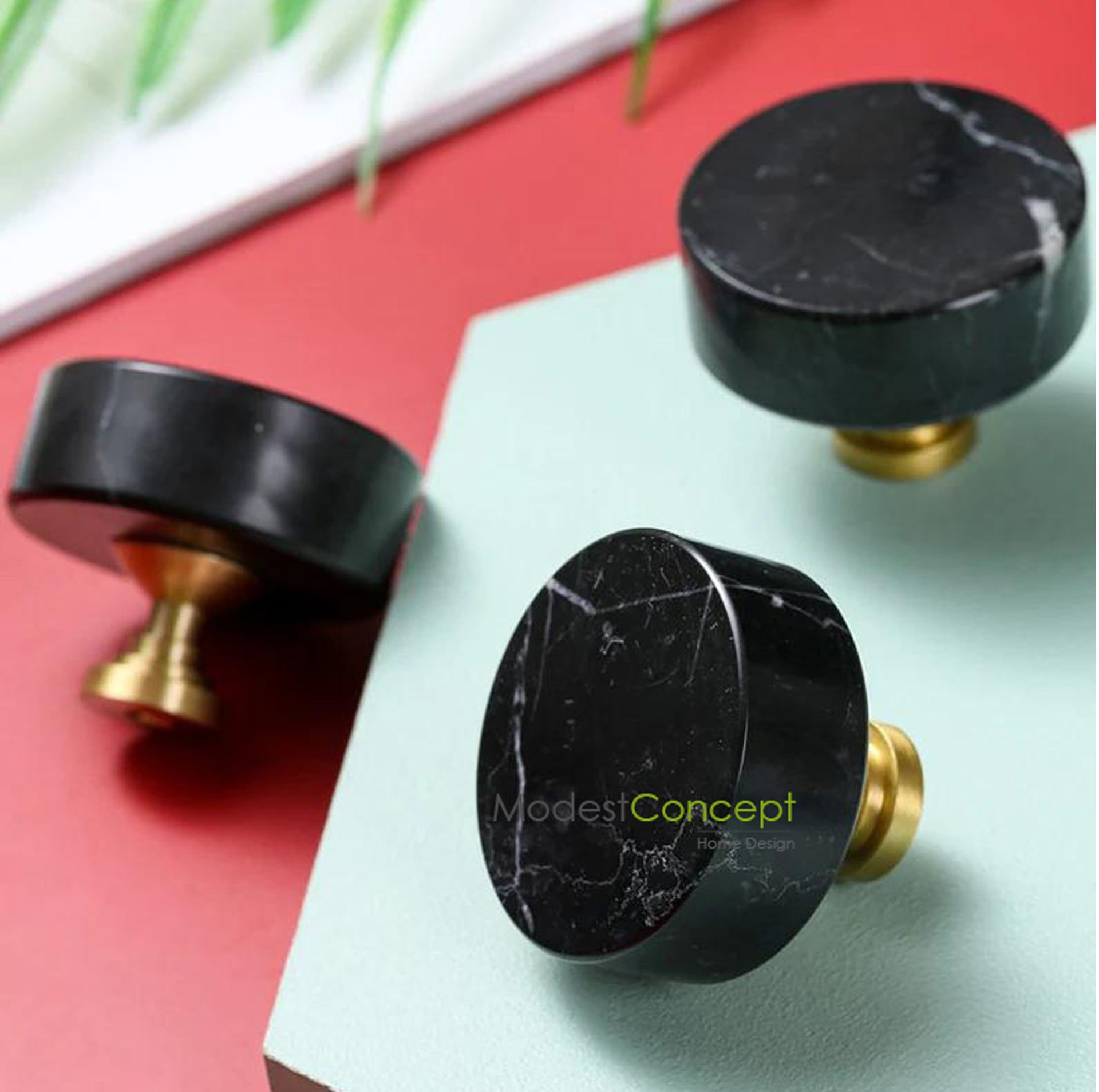 Doğal Siyah Mermer Çekmece / Dolap Kulp'u 2 ADET