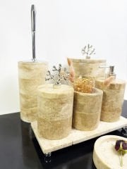 Traverten 7li  Banyo Seti Gümüş Mercan