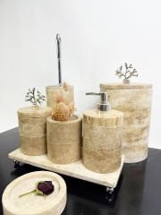 Traverten 7li  Banyo Seti Gümüş Mercan