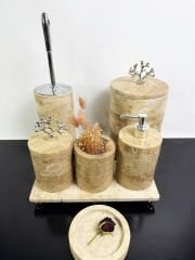 Traverten 7li  Banyo Seti Gümüş Mercan