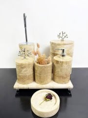 Traverten 7li  Banyo Seti Gümüş Mercan