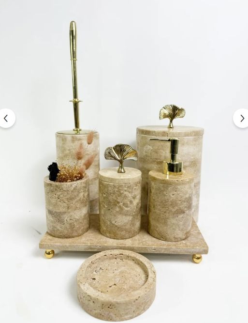 Traverten 7li  Banyo Seti Gold Gingko