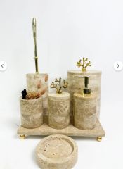 Traverten 7li  Banyo Seti Gold Mercan