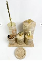 Traverten 7li  Banyo Seti Gold Mercan