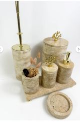 Traverten 7li  Banyo Seti Gold Mercan