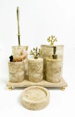 Traverten 7li  Banyo Seti Gold Mercan