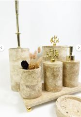 Traverten 7li  Banyo Seti Gold Mercan