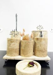 Traverten 7li  Banyo Seti Gümüş Mercan