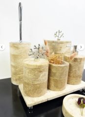 Traverten 7li  Banyo Seti Gümüş Mercan