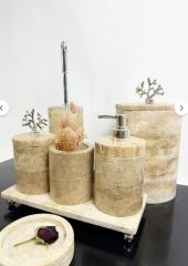 Traverten 7li  Banyo Seti Gümüş Mercan