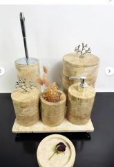 Traverten 7li  Banyo Seti Gümüş Mercan