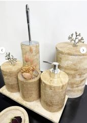 Traverten 7li  Banyo Seti Gümüş Mercan