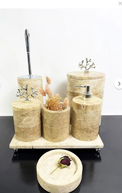 Traverten 7li  Banyo Seti Gümüş Mercan