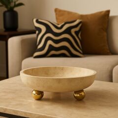 Traverten Yuvarlak Kase Gold Top Ayak