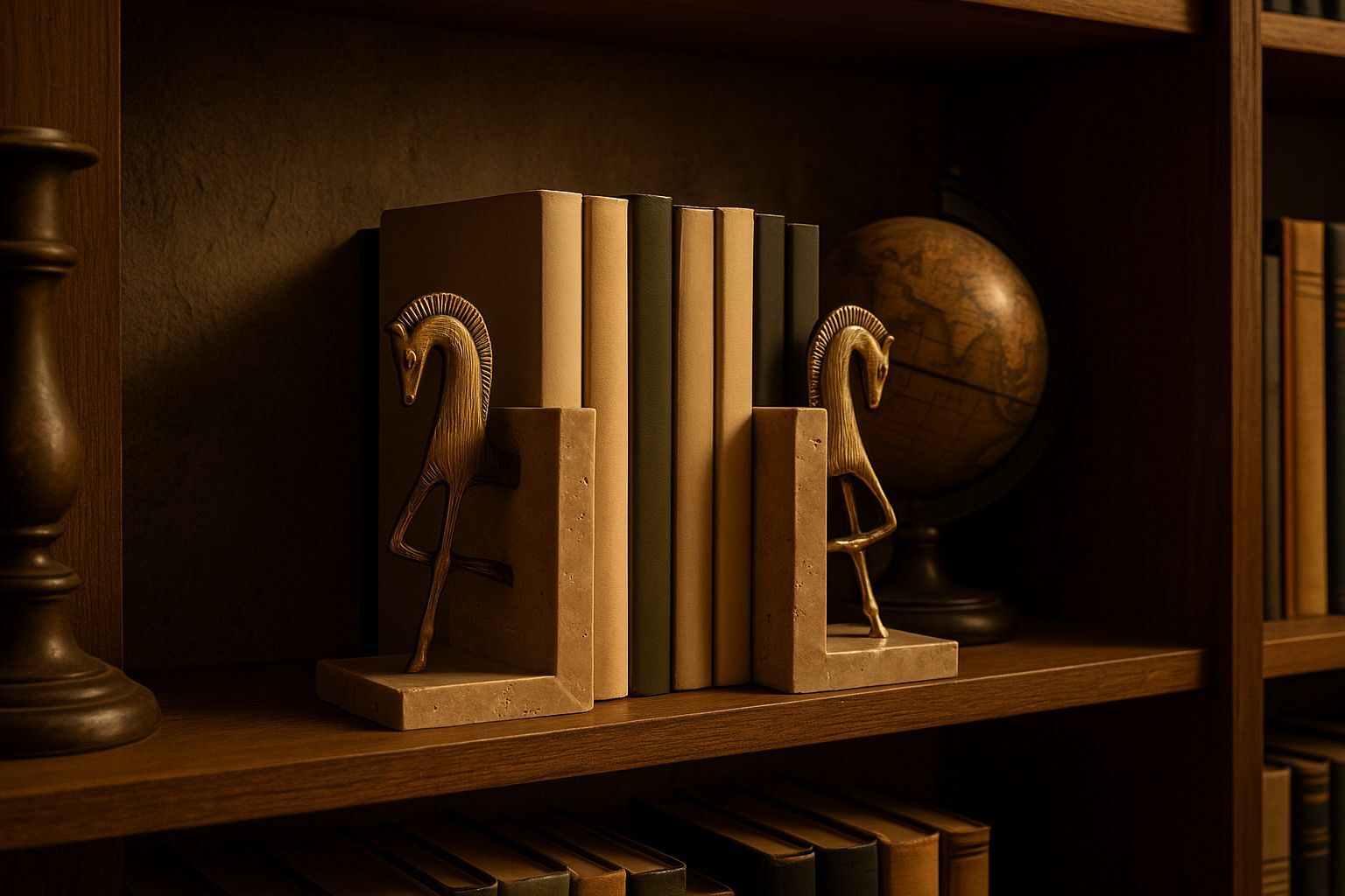 At figürlü traverten kitap tutucu