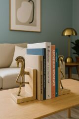 At figürlü traverten kitap tutucu