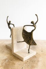 Doğal traverten balerin figürlü kitap tutucu