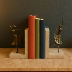 Doğal traverten balerin figürlü kitap tutucu