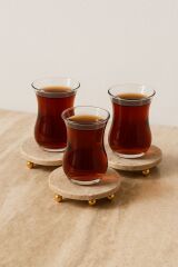 Traverten Yuvarlak Mermer Bardak Altı Gold Top Ayak (4 adet)