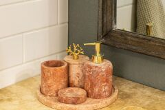 5 Li kırmızı traverten mermer banyo seti Gold mercan aksesuar