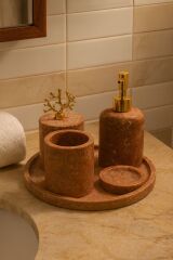 5 Li kırmızı traverten mermer banyo seti Gold mercan aksesuar