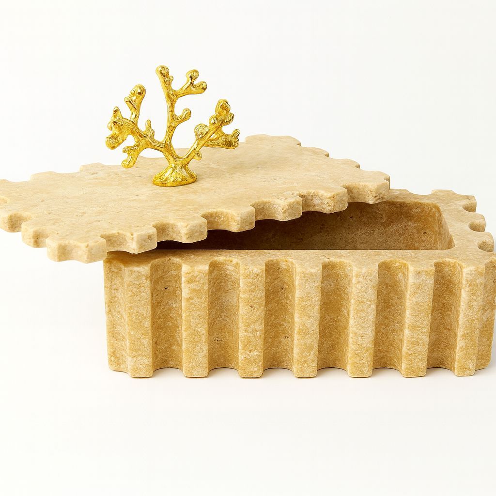 Doğal traverten mermer kenar detaylı  kase, organizer, dekoratif