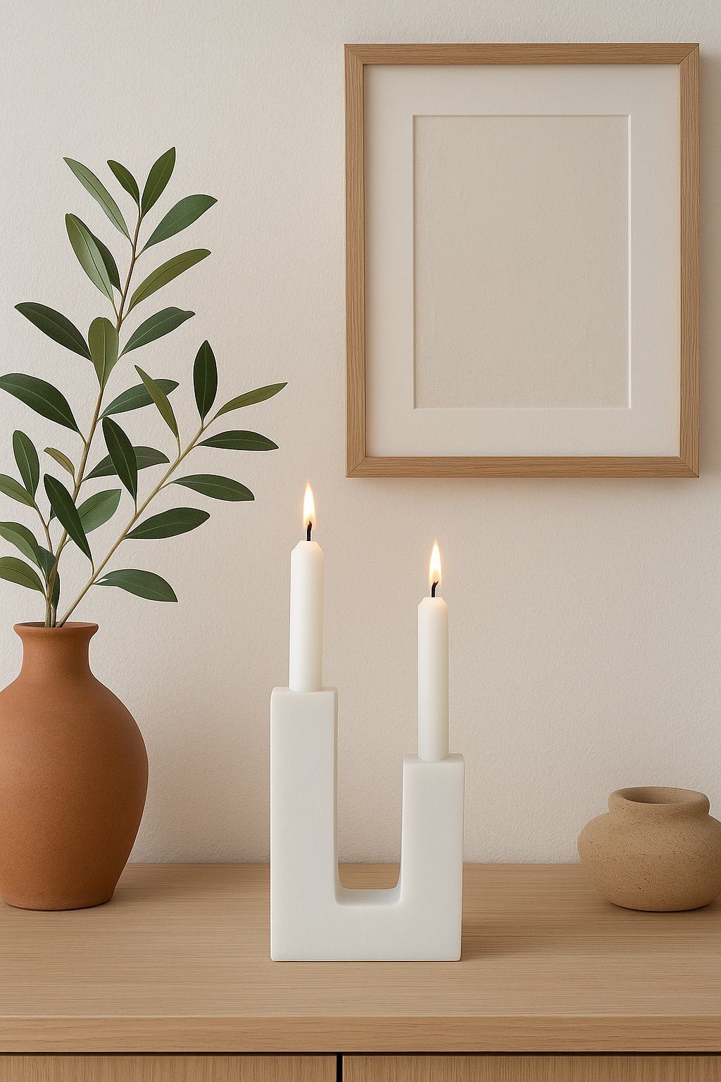 İkili modern mermer mumluk