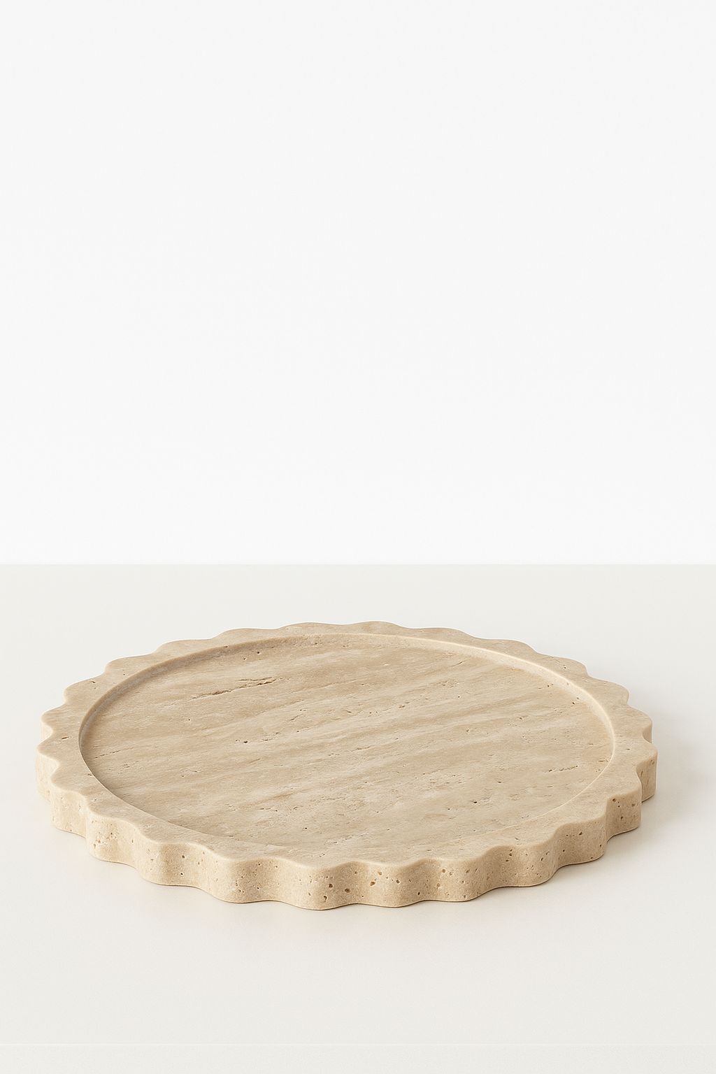 Doğal traverten yuvarlak kenar detaylı tepsi,sunumluk