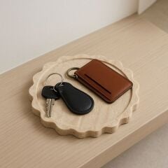 Doğal traverten yuvarlak kenar detaylı tepsi,sunumluk