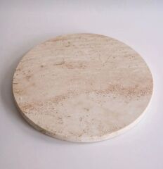 Yuvarlak dekoratif 35 cm traverten mermer sunum tepsisi