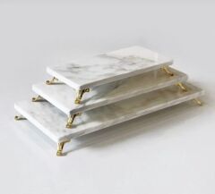 Doğal calacatta mermer 3 lü sunumluk gold ayaklı