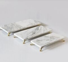 Doğal calacatta mermer 3 lü sunumluk gold ayaklı