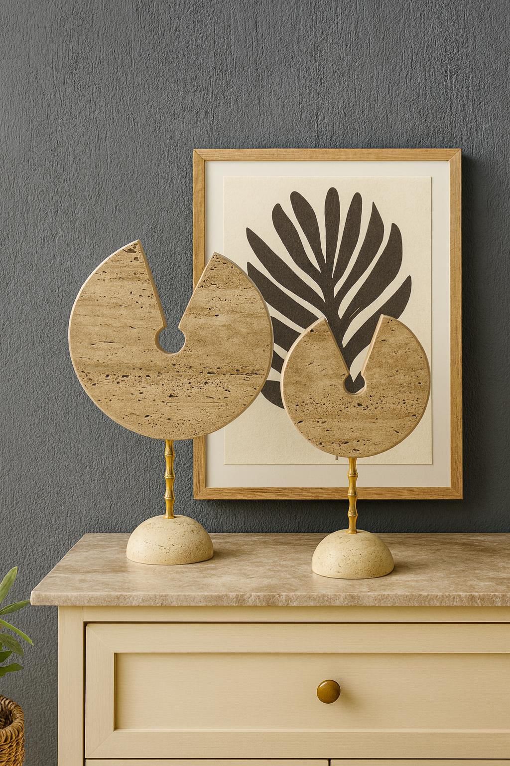 Traverten dekoratif disk 2 li set