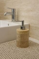 Doğal traverten sıvı sabunluk traverten yuvarlak sıvı sabunluk gümüş