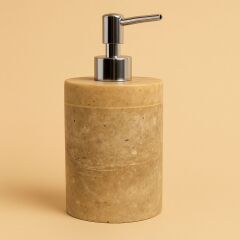 Doğal traverten sıvı sabunluk traverten yuvarlak sıvı sabunluk gümüş