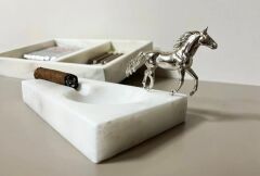 Doğal beyaz mermer puro küllük GÜMÜŞ at objeli