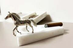 Doğal beyaz mermer puro küllük GÜMÜŞ at objeli