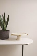 Doğal bej mermer pasta standı mermer ayaklı GOLD detaylı