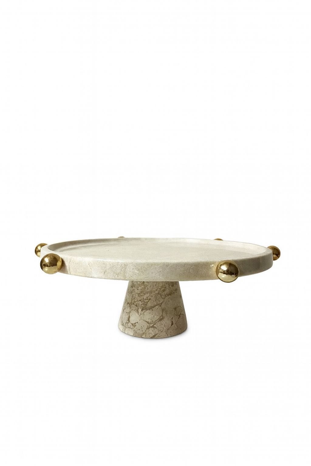Doğal bej mermer pasta standı mermer ayaklı GOLD detaylı