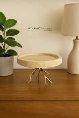 Doğal traverten mermer GOLD ayaklı sunum tepsisi