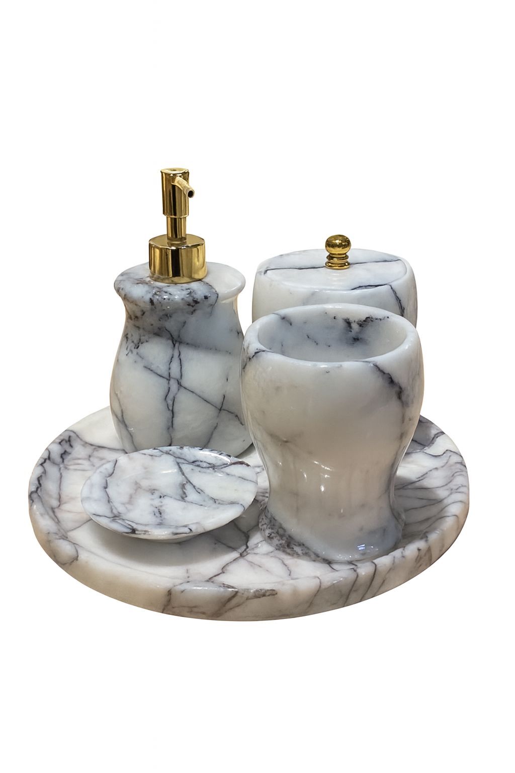 Doğal mermer banyo seti - 5 parça lüks tasarım